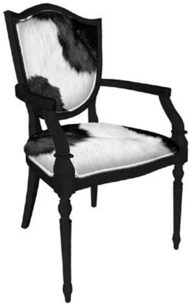 Casa Padrino Art Deco Esszimmerstuhl Weiß / Schwarz - Massivholz Stuhl mit Armlehnen - Art Deco Esszimmer Möbel Bild 1