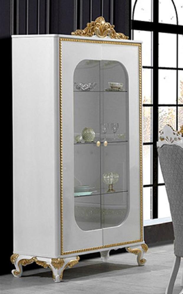 Casa Padrino Luxus Barock Vitrine Weiß / Gold - Handgefertigter Massivholz Vitrinenschrank mit 2 Glastüren - Prunkvolle Barock Möbel Bild 1