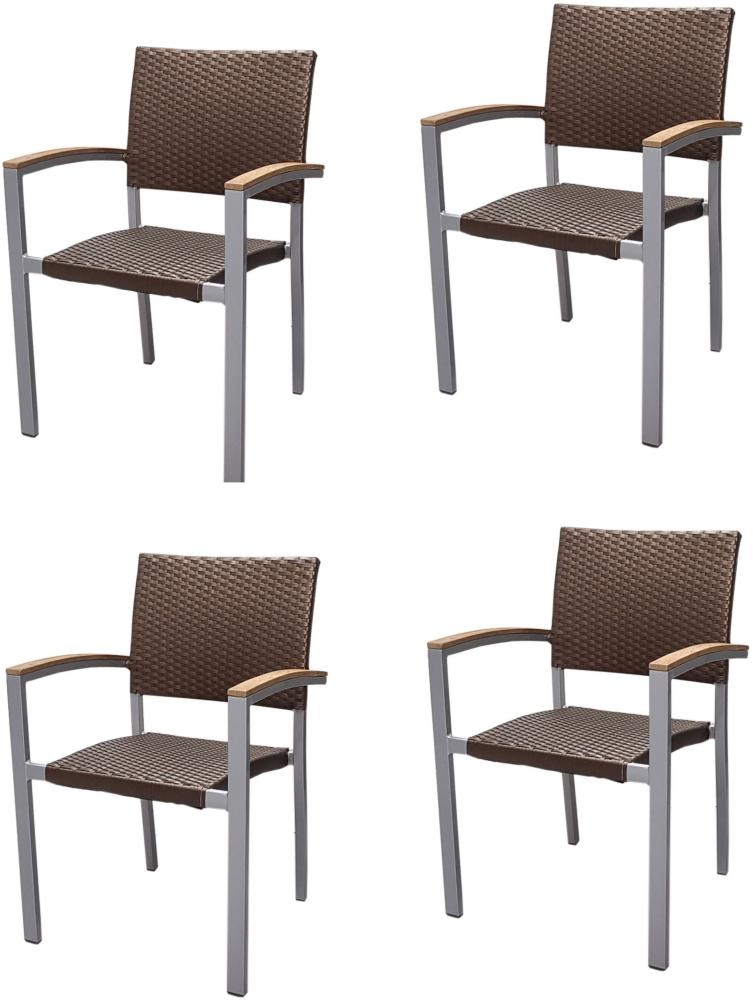 4x KONWAY® BORNEO Stapelsessel Mokka Premium Polyrattan Garten Sessel Stuhl Set Bild 1