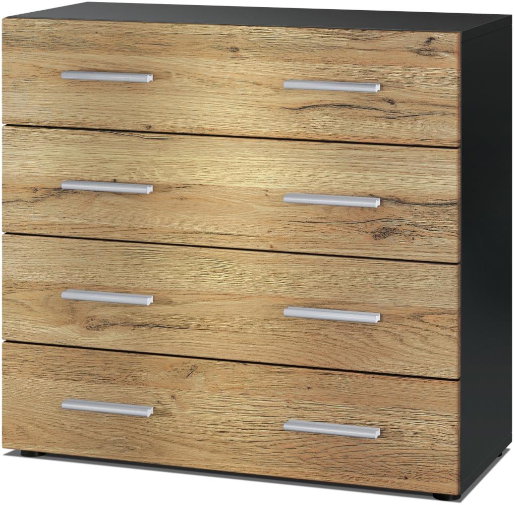 Vladon Sideboard Pavos, Kommode mit 4 Schubladen, Schwarz matt/Eiche Natur (76 x 72 x 35 cm) Bild 1