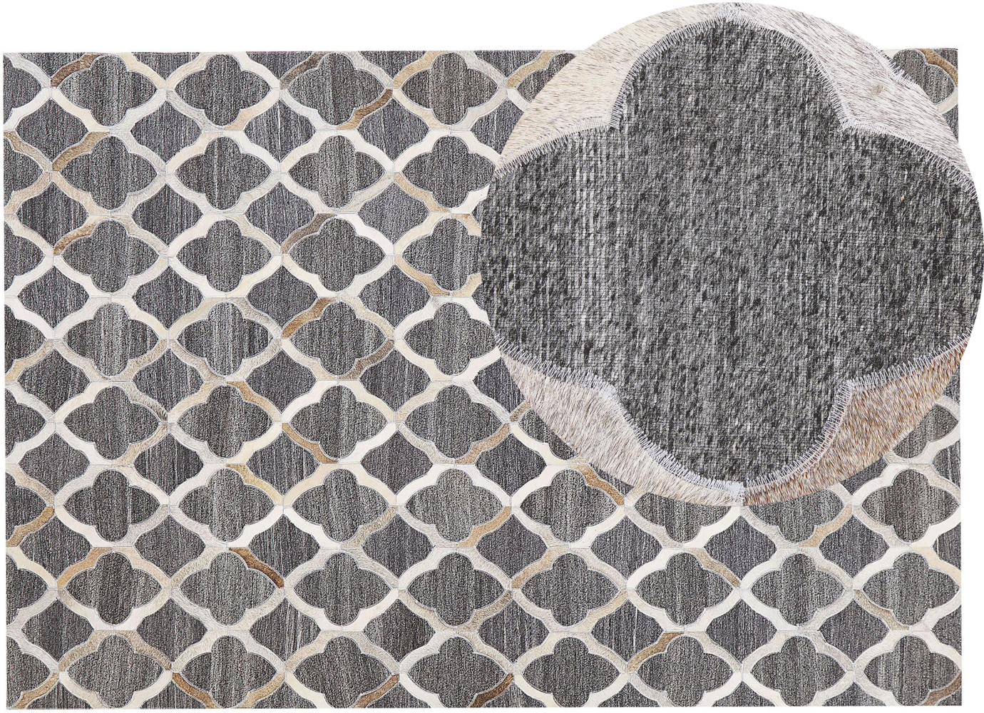 Teppich Kuhfell grau / beige 140 x 200 cm Patchwork Kurzflor ROLUNAY Bild 1