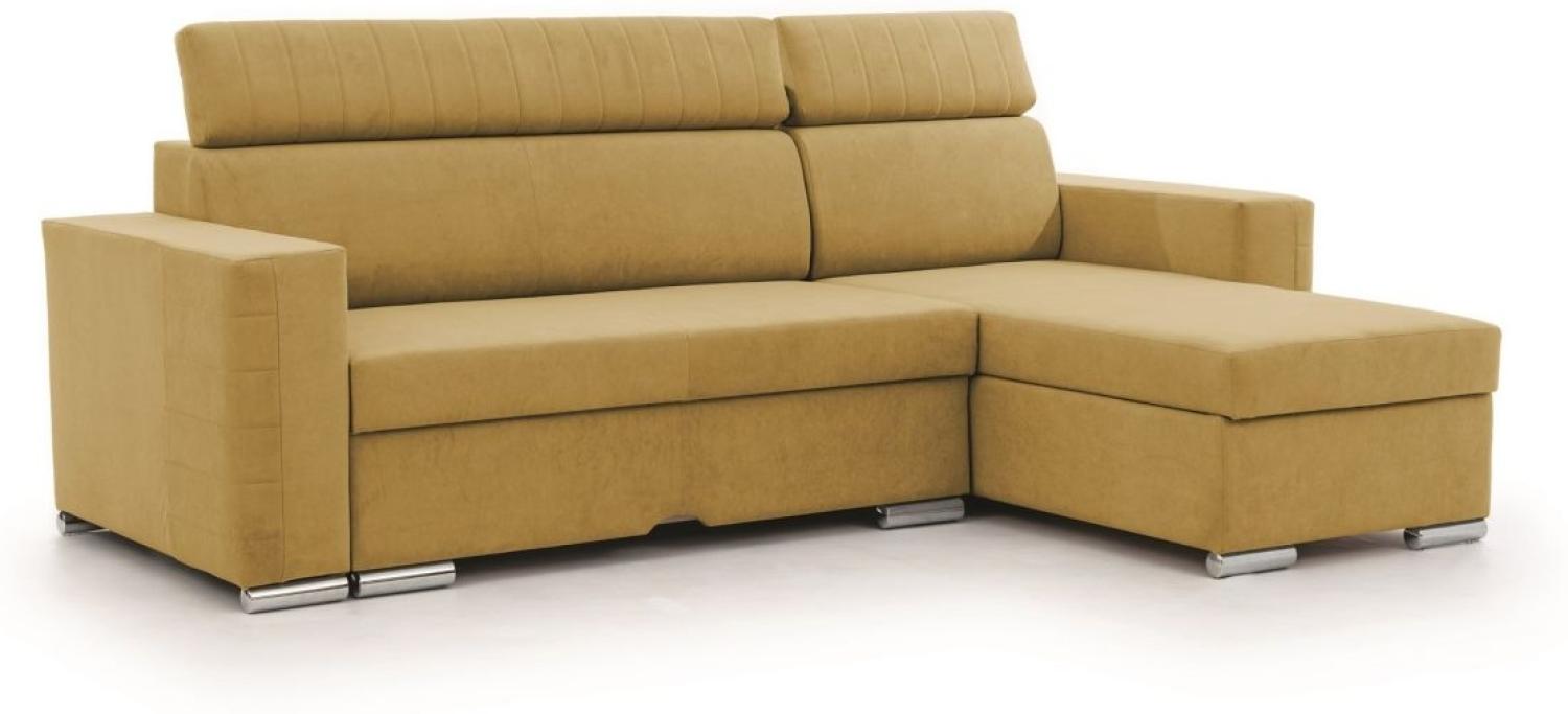 Ecksofa Schlafsofa Sofa CANTON in Stoff Camelia Senfgelb Ottomane Rechts Bild 1