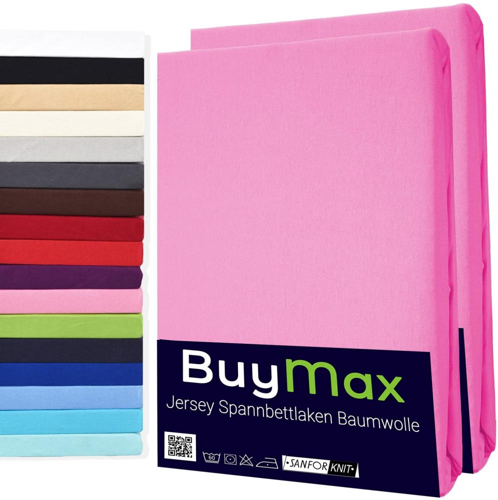 Buymax Spannbettlaken 160x200cm Doppelpack 100% Baumwolle Spannbetttuch Bettlaken Jersey, Matratzenhöhe bis 25 cm, Farbe Altrosa Bild 1