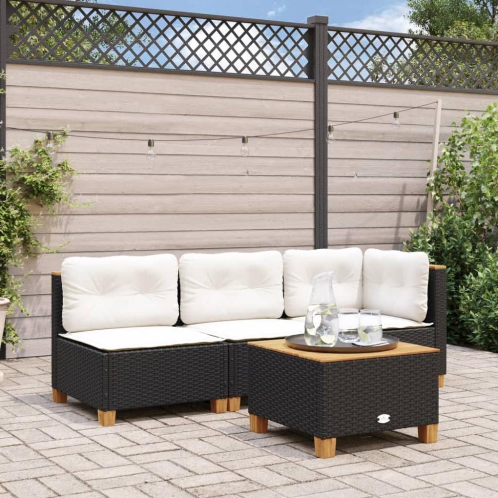 vidaXL Garten-Ecksofa mit Kissen Schwarz Poly Rattan Bild 1