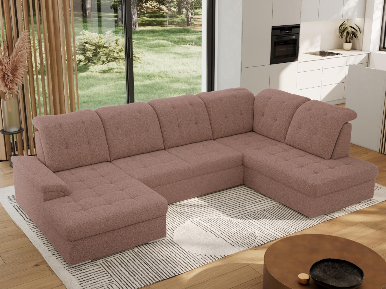 Ecksofa, Wohnzimmer U Couch, Polstersofa mit Bettkasten - MADRITO U - Rosa Boucle - Rechts Bild 1