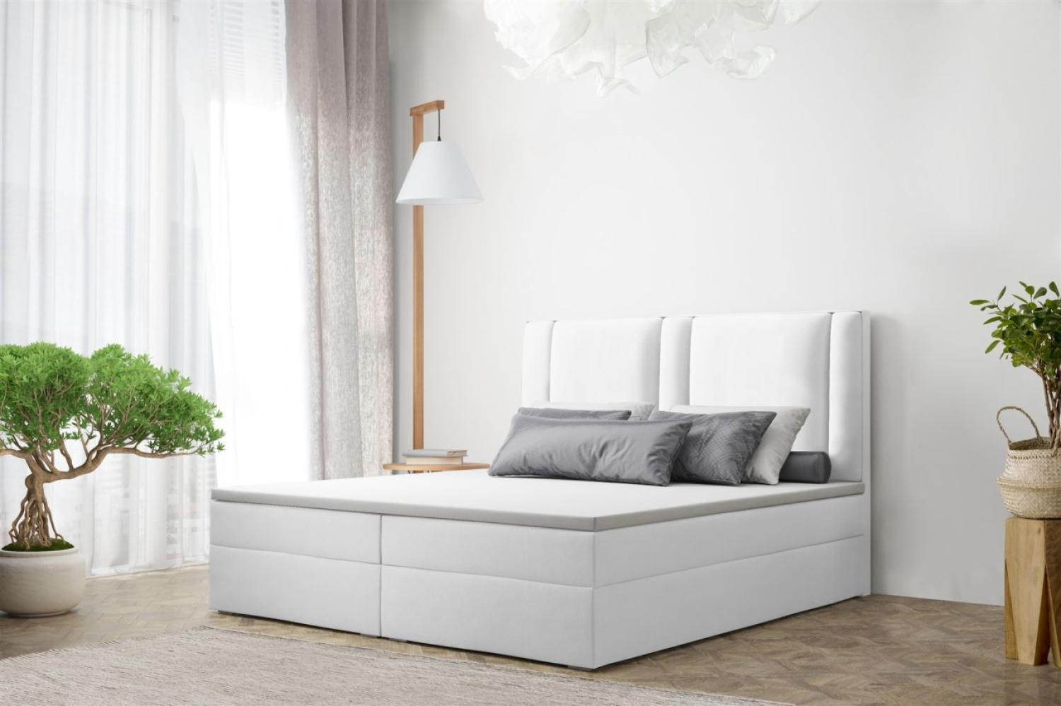 Boxspringbett Schlafzimmerbett CANDELA 160x200cm in Kunstleder Weiss Bild 1