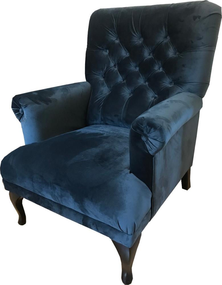 Casa Padrino Luxus Chesterfield Samt Sessel Mitternachtsblau / Schwarz 82 x 75 x H. 93 cm - Chesterfield Wohnzimmer Möbel Bild 1