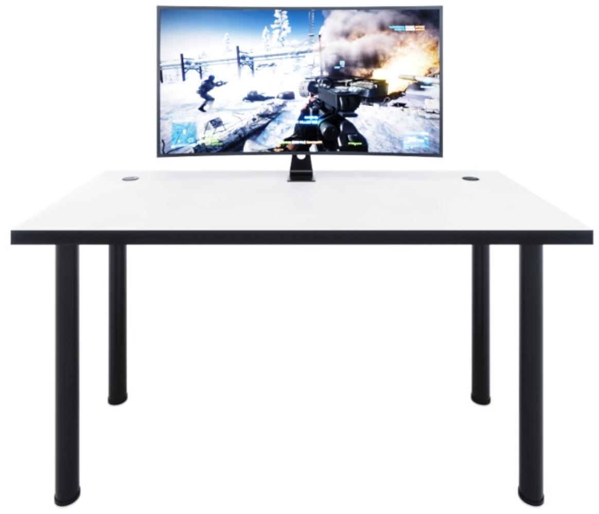 Gaming Tisch CODE X1, 135x73-76x65, weiß/schwarze Beine + USB HUB Bild 1