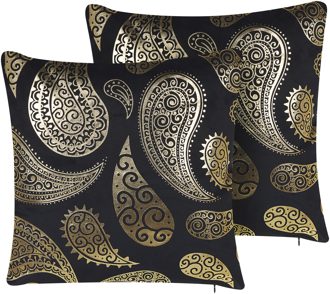 Dekokissen Paisleymotiv Samtstoff gold schwarz 45 x 45 cm 2er Set URSINIA Bild 1