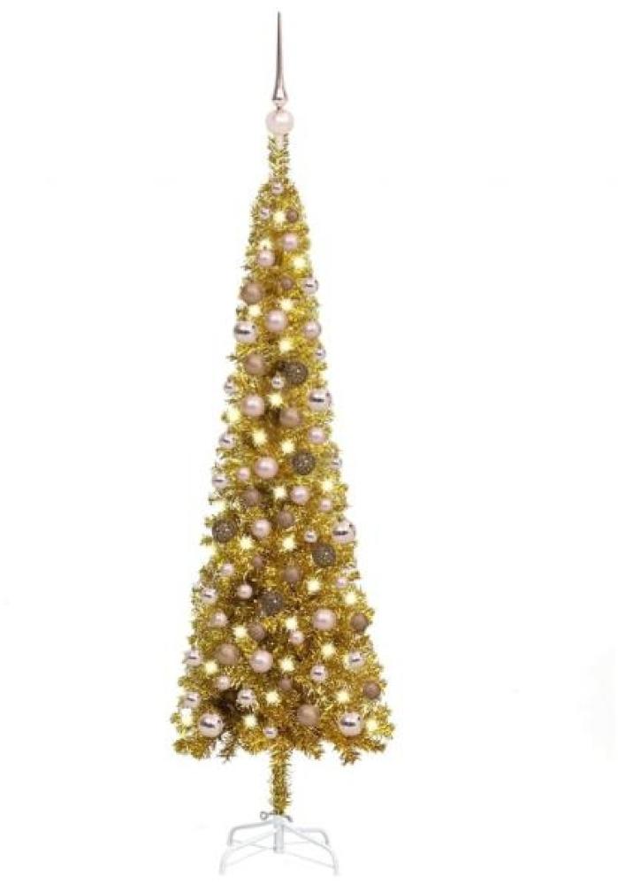 Schlanker Weihnachtsbaum mit LEDs & Kugeln Golden 120 cm Bild 1