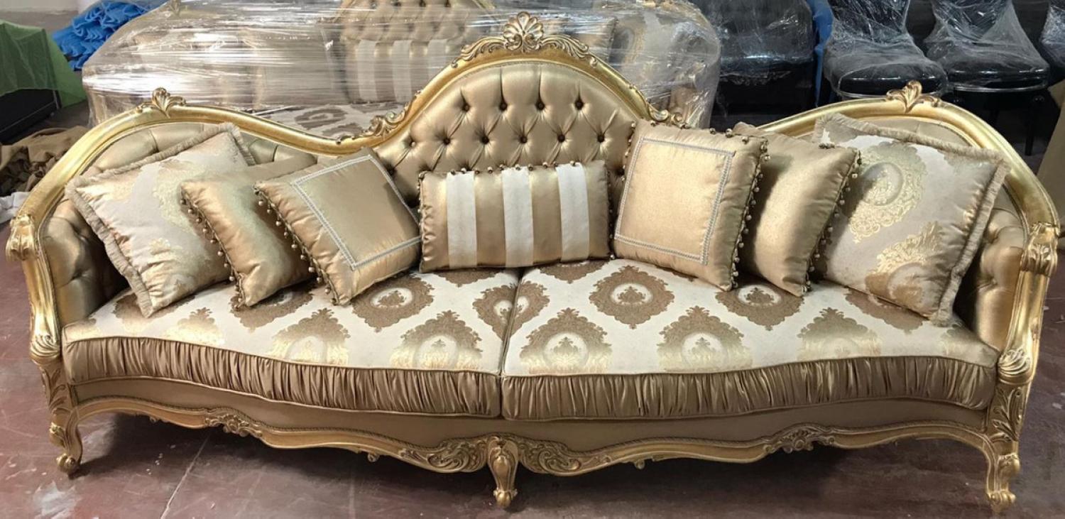 Casa Padrino Luxus Barock Sofa Gold 300 x 90 x H. 119 cm - Prunkvolles Wohnzimmer Sofa mit elegantem Muster Bild 1
