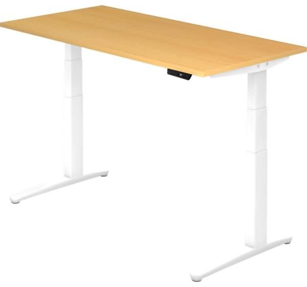 'XBHM16' Sitz-Steh-Schreibtisch elektrisch 160x80cm Buche Weiß Bild 1