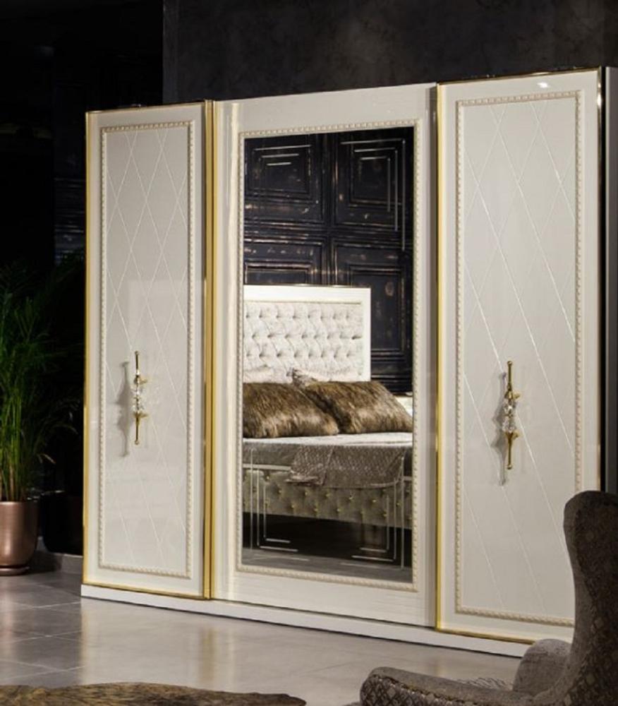 Casa Padrino Luxus Barock Schlafzimmerschrank Weiß / Gold - Verspiegelter Massivholz Kleiderschrank im Barockstil - Barock Schlafzimmer Möbel - Edel & Prunvoll Bild 1
