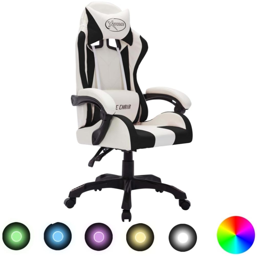 Gaming-Stuhl mit RGB LED-Leuchten Weiß und Schwarz Kunstleder, Ausstattung: ohne Fußstütze, Mit Beleuchtung [288005] Bild 1