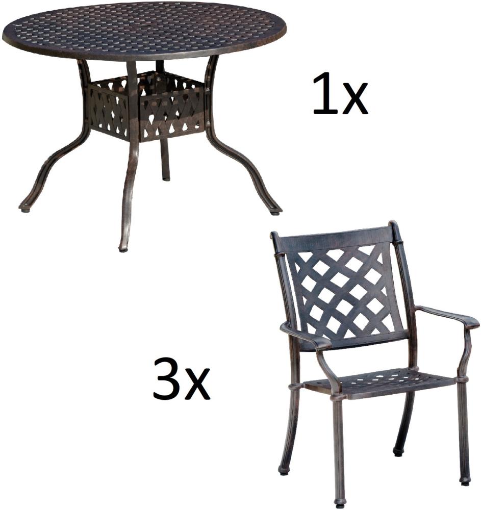 Inko 4-teilige Sitzgruppe Aluminium Guss bronze Tisch Ø 106 cm mit 3 Sesseln Tisch Ø106 cm mit 3x Sessel Duke Bild 1