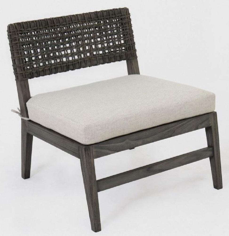Casa Padrino Luxus Lounge Sessel Grau 75 x 75 x H. 75 cm - Massivholz Wohnzimmer Sessel mit Rattangeflecht und Sitzkissen - Wohnzimmer Möbel - Luxus Möbel Bild 1