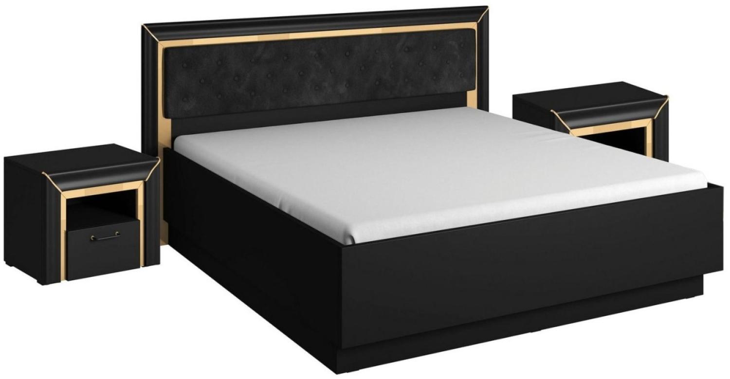 Doppelbett Bett Ahlen schwarz Gold Spiegelfolie Ausführung wählbar mit Nachtkonsolen Bild 1