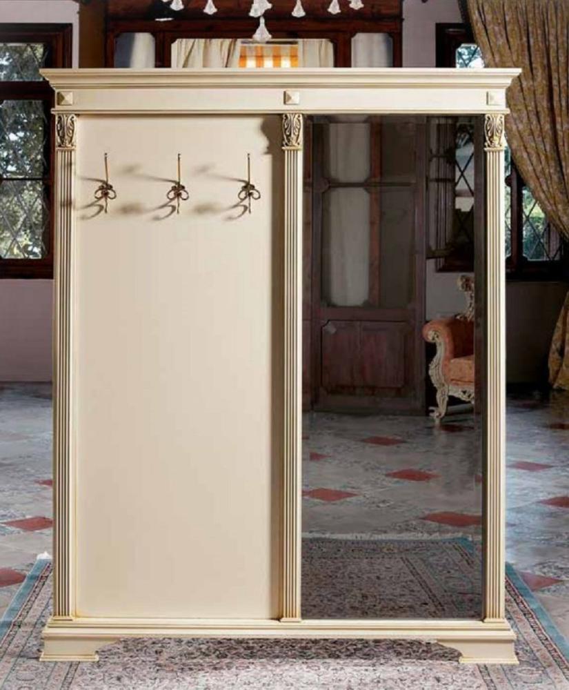 Casa Padrino Luxus Barock Garderobe mit Spiegel Creme / Gold - Massivholz Garderobe im Barockstil - Luxus Garderoben Möbel im Barockstil - Barock Möbel - Luxus Qualität - Made in Italy Bild 1