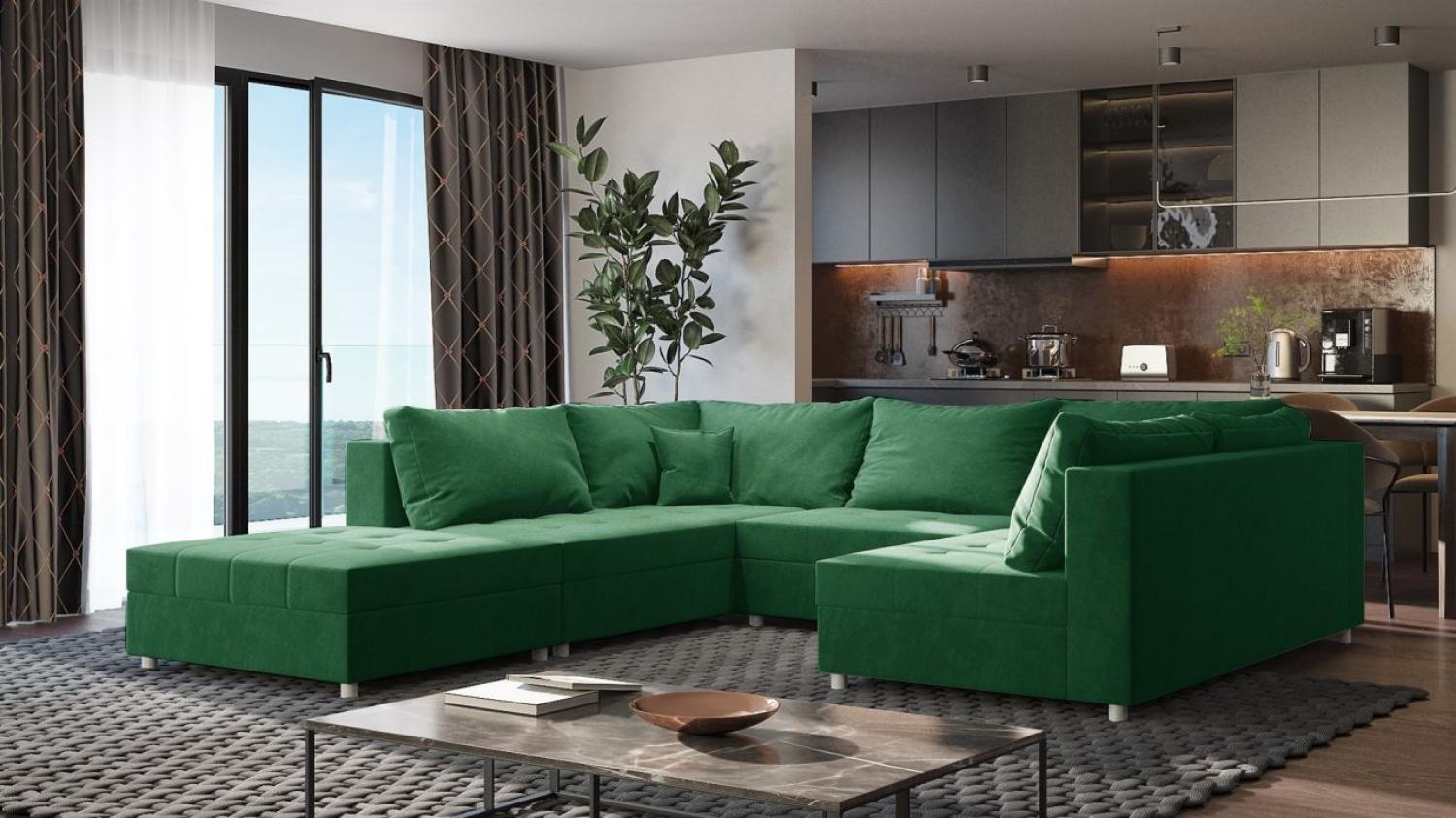 Wohnlandschaft Sofa ANDRO Schlaffunktion und Hocker Stoff Fresh Grün Bild 1