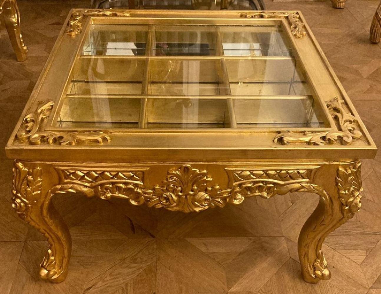 Casa Padrino Barock Couchtisch mit aufklapparer Tischplatte Gold - Prunkvoller Massivholz Wohnzimmertisch im Barockstil - Barockstil Wohnzimmer Möbel - Barock Möbel - Antik Stil Wohnzimmer Möbel Bild 1