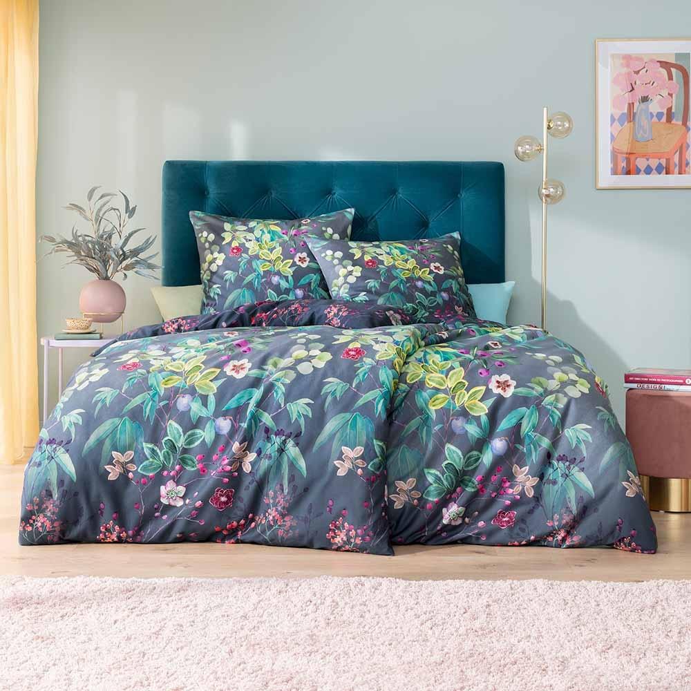 Estella Mako-Satin Bettwäsche 155x220 Bonny anthrazit Blätter Tropic 4817-920 Bild 1