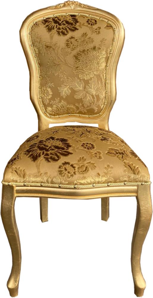Casa Padrino Barock Luxus Esszimmer Stuhl Louis Gold Bouquet Muster / Gold - Barock Möbel Bild 1