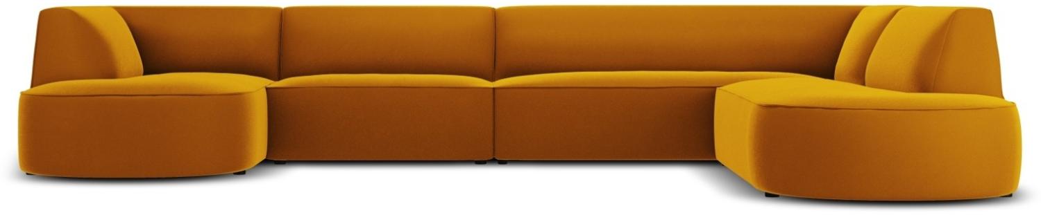 Micadoni 6-Sitzer Samtstoff Panorama Ecke rechts Sofa Ruby | Bezug Yellow | Beinfarbe Black Plastic Bild 1