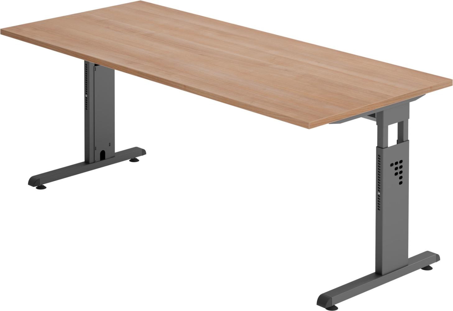 bümö® Schreibtisch O-Serie höhenverstellbar, Tischplatte 180 x 80 cm in Nussbaum, Gestell in graphit Bild 1
