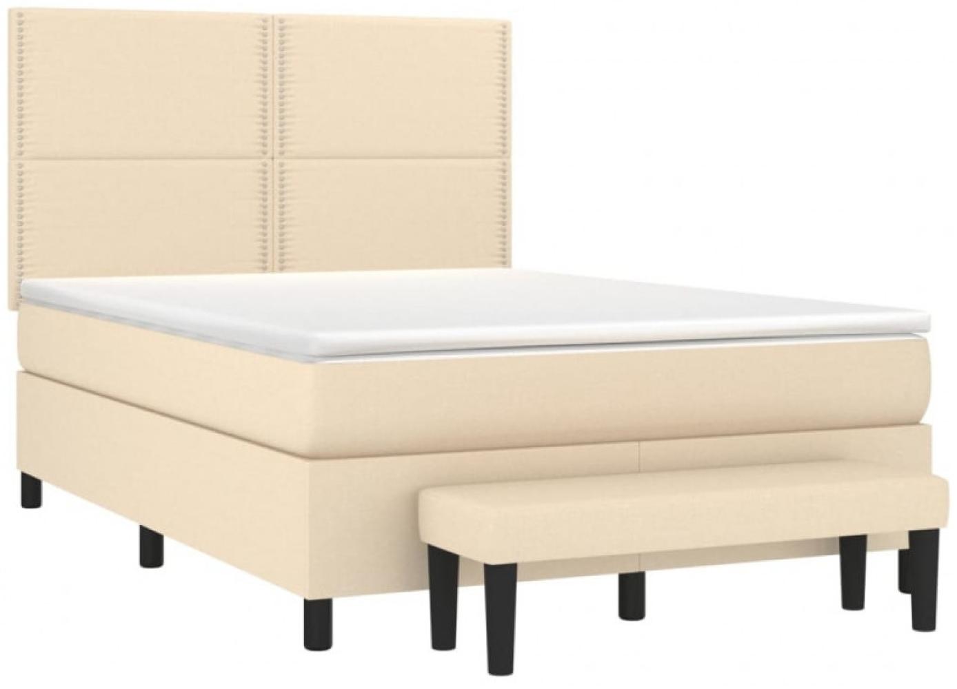 vidaXL Boxspringbett mit Matratze Creme 140x190 cm Stoff, Härtegrad: H2 [3136514] Bild 1