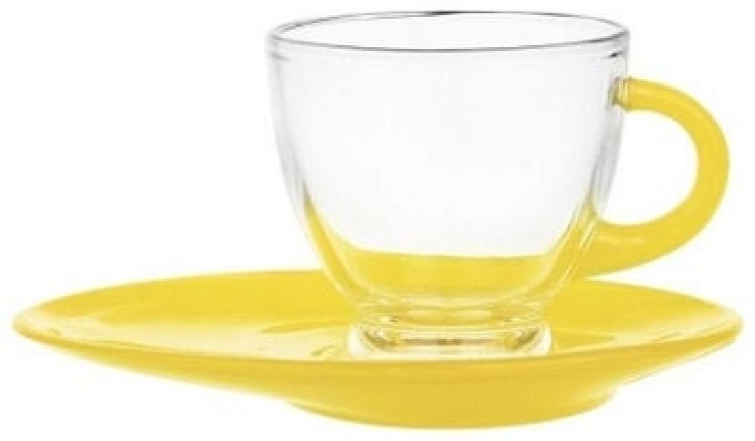 Cappuccinotasse 220ml mit gelbem Henkel und Unterteller Kaffeetasse Teetasse Bild 1