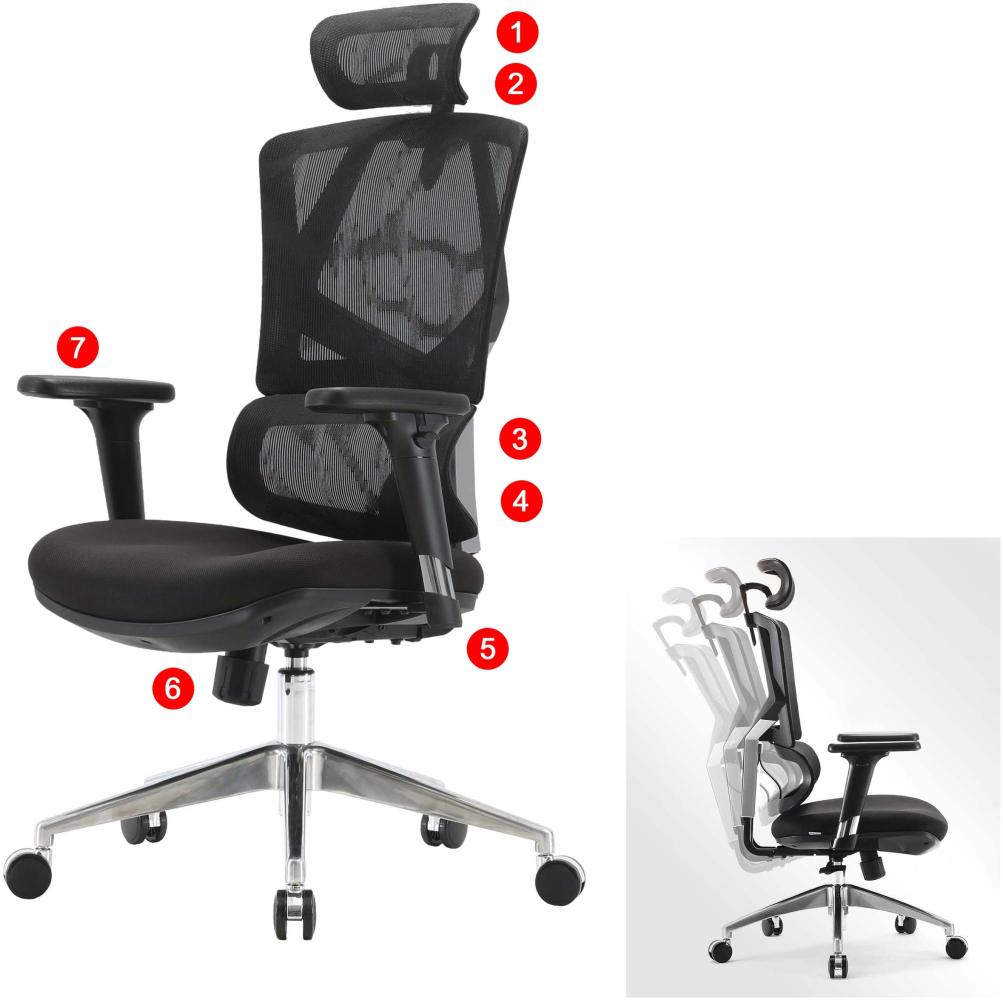 Bürostuhl HWC-J89, Schreibtischstuhl ergonomisch, Lordosenstütze hohe Rückenlehne 3D-Armlehnen ~ gepolstert schwarz Bild 1