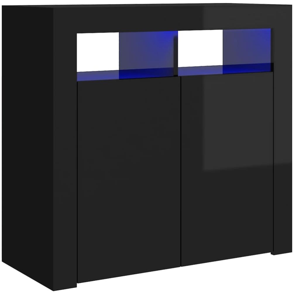 vidaXL Sideboard mit LED-Leuchten Hochglanz-Schwarz 80x35x75 cm Bild 1