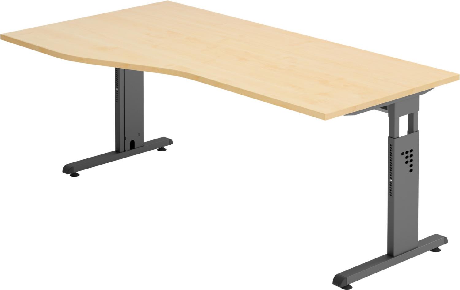 bümö® Schreibtisch O-Serie höhenverstellbar, Tischplatte 180 x 100 cm in Ahorn, Gestell in graphit Bild 1