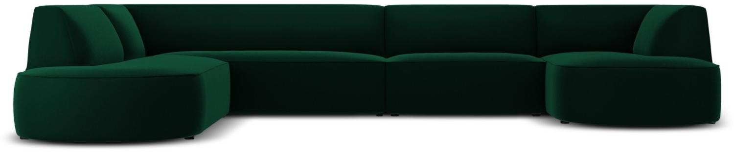 Micadoni 6-Sitzer Samtstoff Panorama Ecke links Sofa Ruby | Bezug Bottle Green | Beinfarbe Black Plastic Bild 1