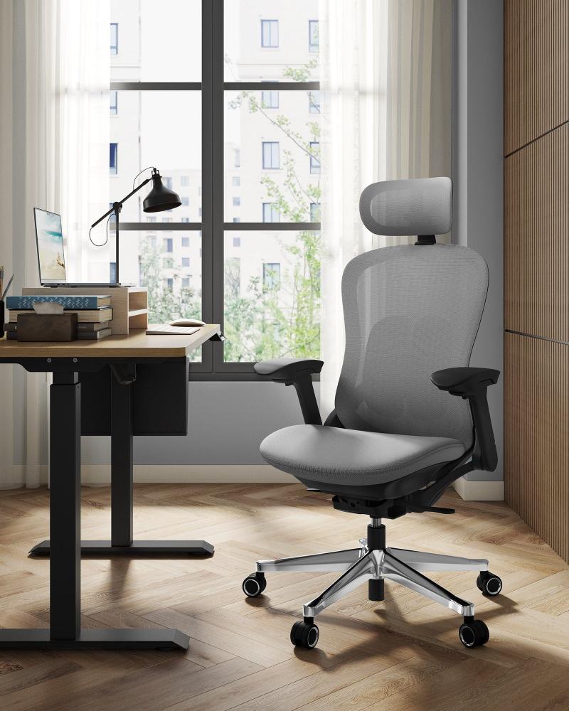 SONGMICS Bürostuhl, Schreibtischstuhl, ergonomisch, verstellbar, neigbare Rückenlehne, nach vorne oder hinten verstellbarer Sitz, bis 150 kg belastbar, taubengrau Bild 1