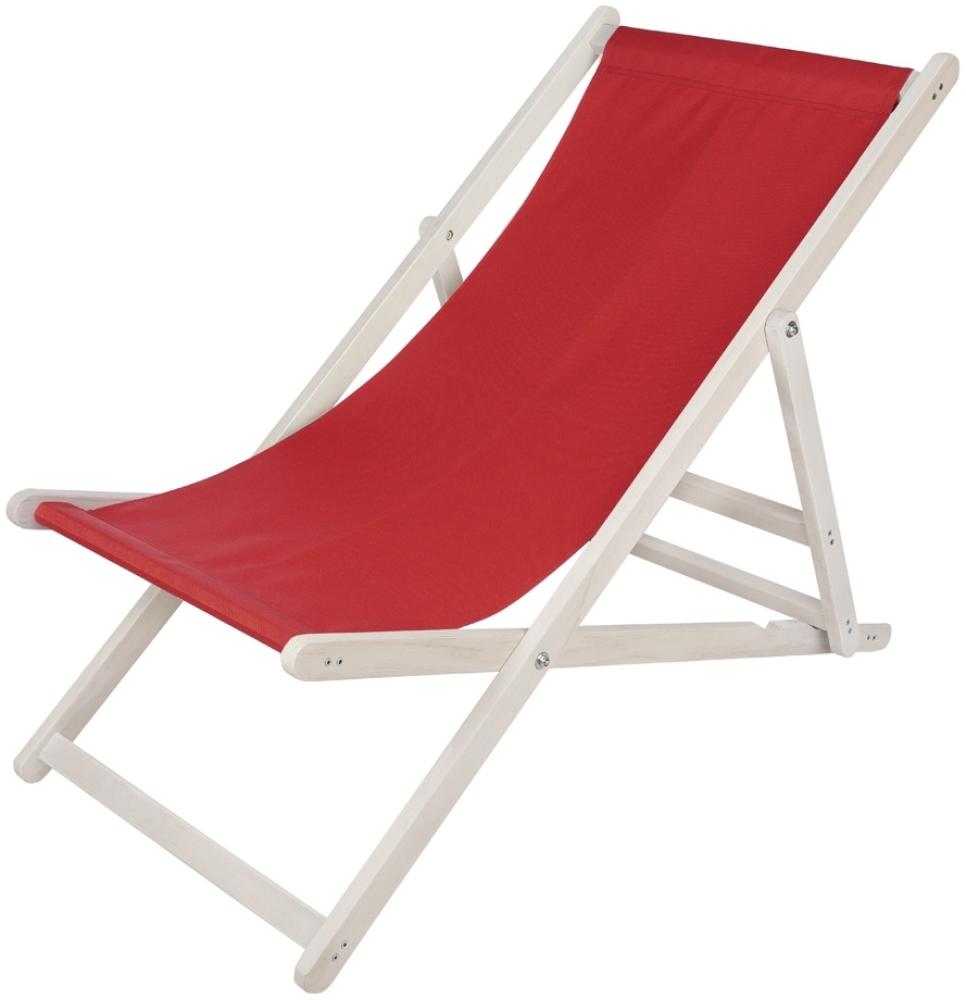 Strandliege Holz Weiß Liegestuhl Gartenliege Sonnenliege Strandstuhl - klappbar - Rot Bild 1