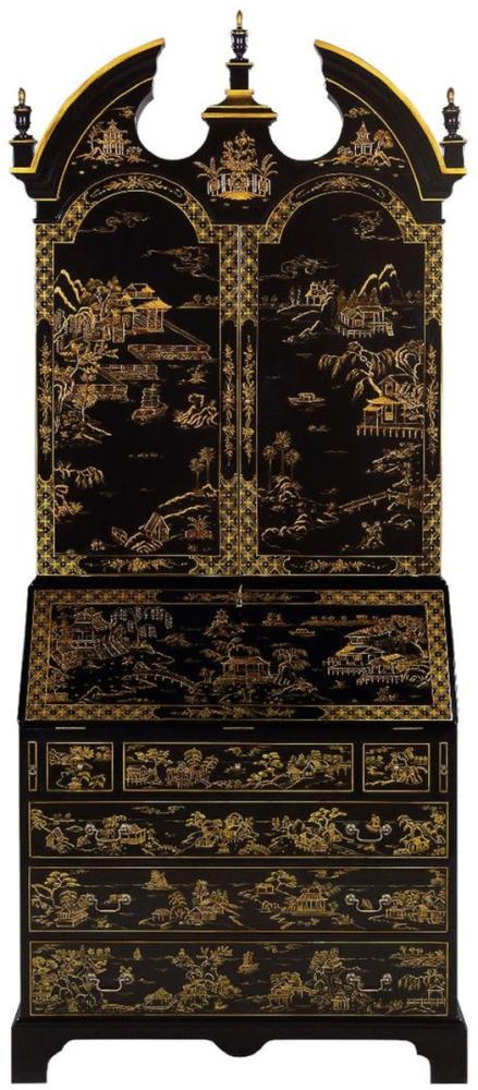 Casa Padrino Luxus Barock Sekretär Schreibtisch Schrank im chinesischen Stil Schwarz / Gold 104 x 58 x H. 238 cm - Prunkvoller Massivholz Büroschrank - Edle Barock Büromöbel Bild 1