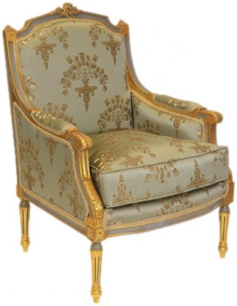 Casa Padrino Barock Lounge Thron Sessel Empire Jadegrün Muster / Gold - Ohren Sessel - Ohrensessel Tron Stuhl Bild 1