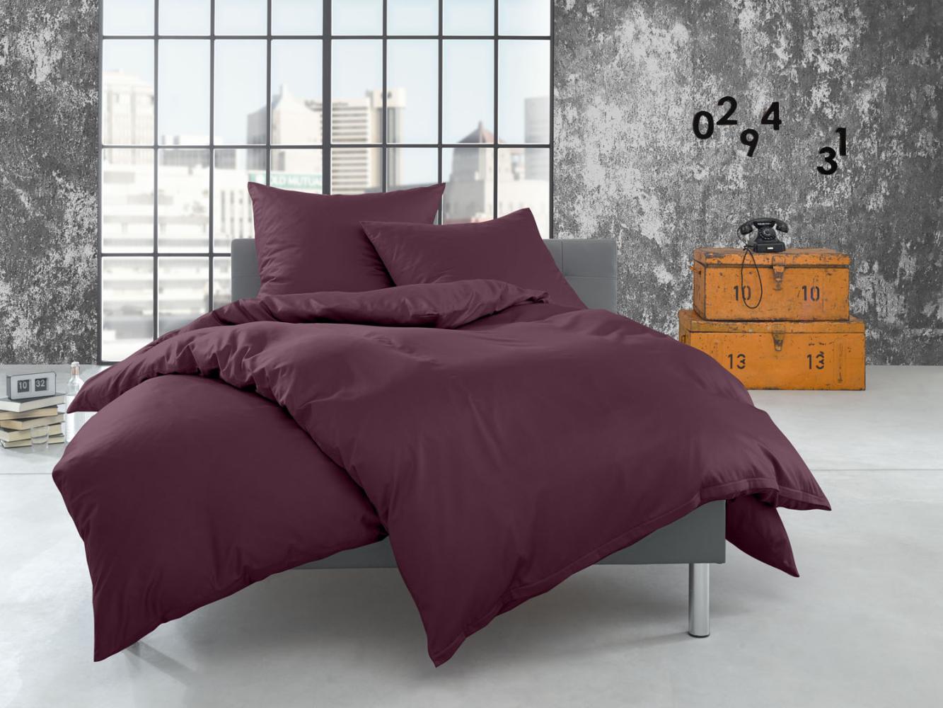 Bettwaesche-mit-Stil Flanell Bettwäsche uni / einfarbig brombeer Kissenbezug 40x80 cm Bild 1