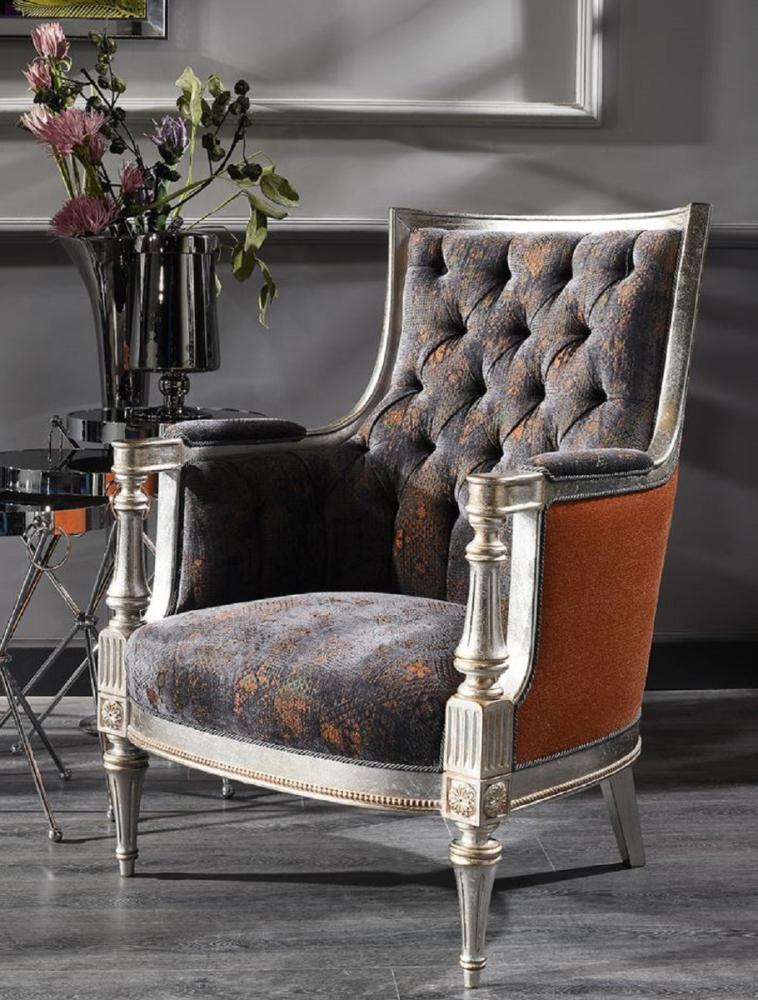 Casa Padrino Luxus Barock Sessel Lila / Orange / Silber - Handgefertigter Wohnzimmer Sessel im Barockstil - Barock Wohnzimmer Möbel Bild 1