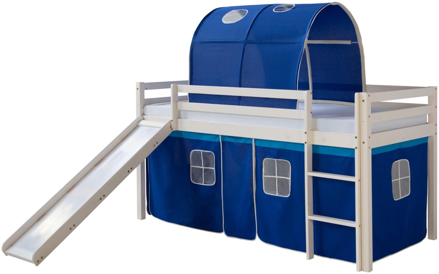 Homestyle4u Spielbett mit Tunnel und Rutsche, Blau, Kiefernholz blau / weiß, 90 x 200 cm Bild 1
