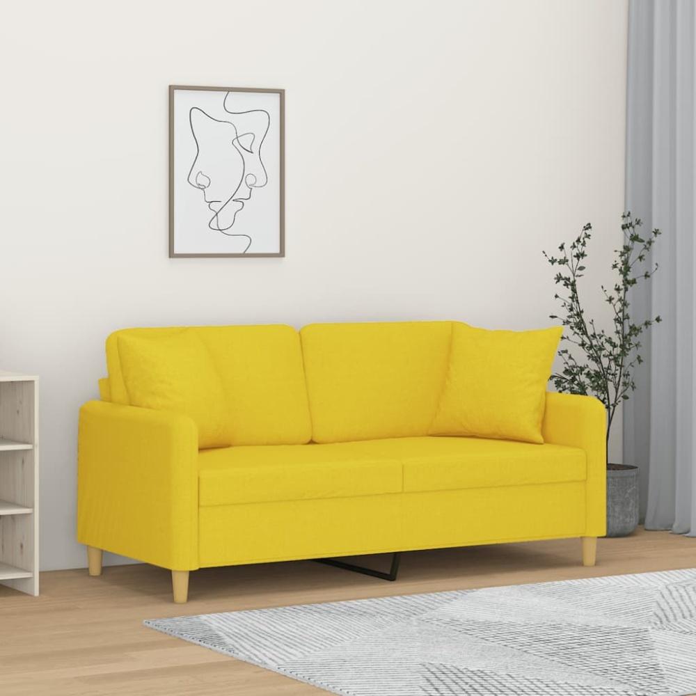 vidaXL 2-Sitzer-Sofa mit Zierkissen Hellgelb 140 cm Stoff Bild 1