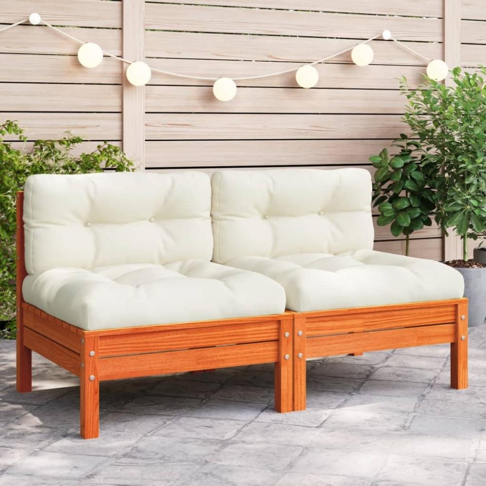 vidaXL Gartensofa ohne Armlehnen mit Kissen Wachsbraun Kiefernholz Bild 1