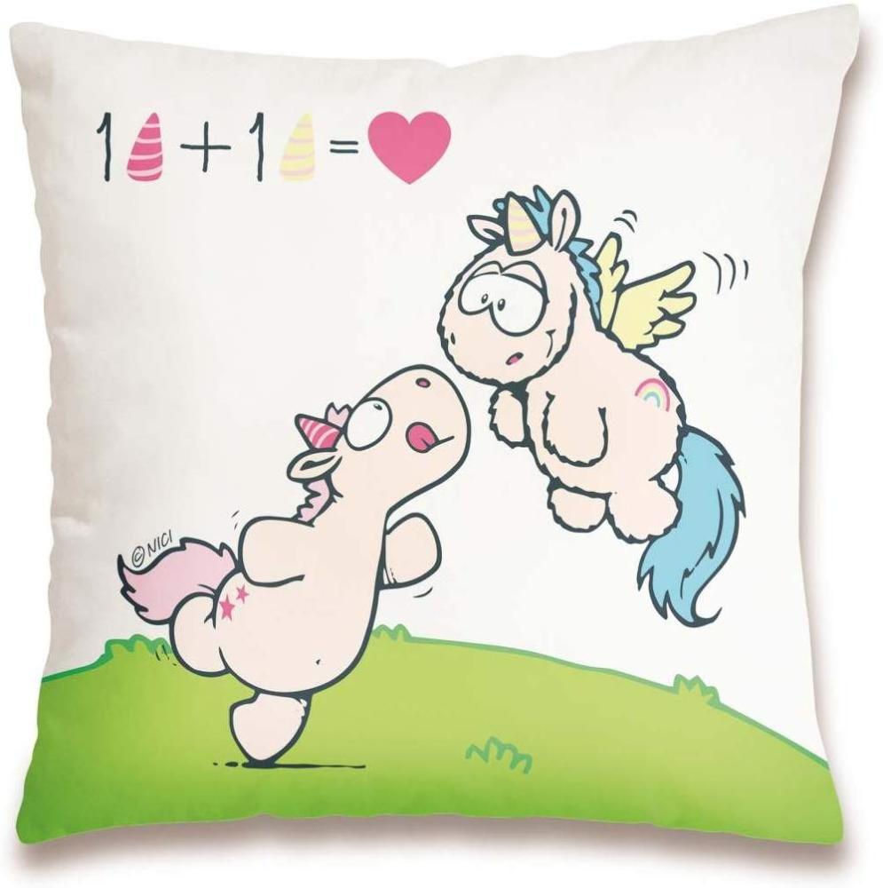 Nici '1+1= Herz' Kissen Einhorn 37x37cm Bild 1