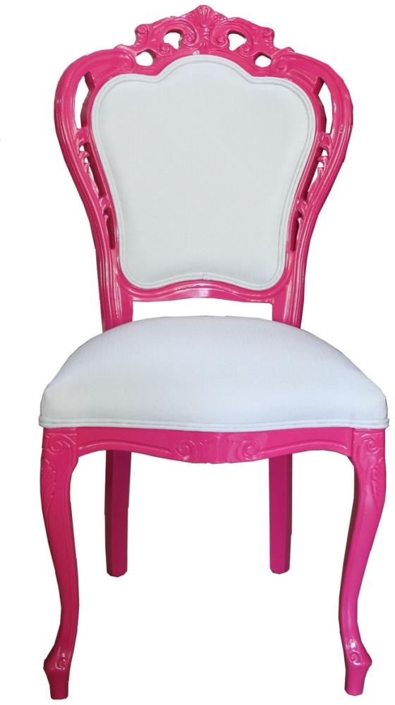 Casa Padrino Luxus Barock Esszimmer Stuhl in Weiß/Pink - Designer Stuhl - Luxus Qualität Bild 1