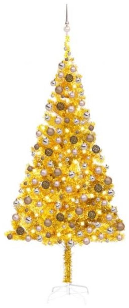 vidaXL Künstlicher Weihnachtsbaum mit LEDs & Kugeln Golden 210cm PET, Mit Beleuchtung [3077606] Bild 1