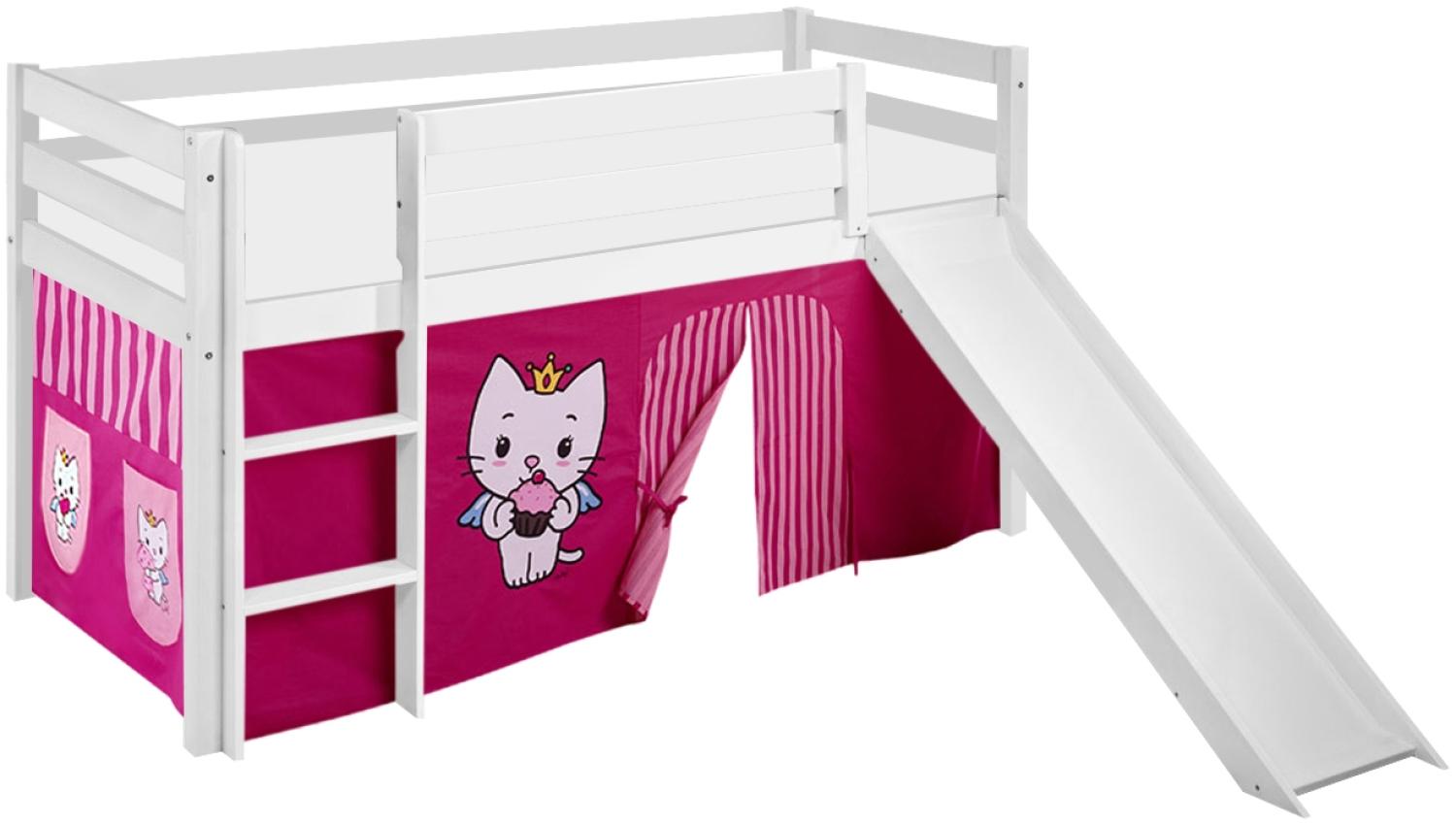 Lilokids 'Jelle' Spielbett 90 x 190 cm, Angel Cat Sugar, Kiefer massiv, mit Rutsche und Vorhang Bild 1