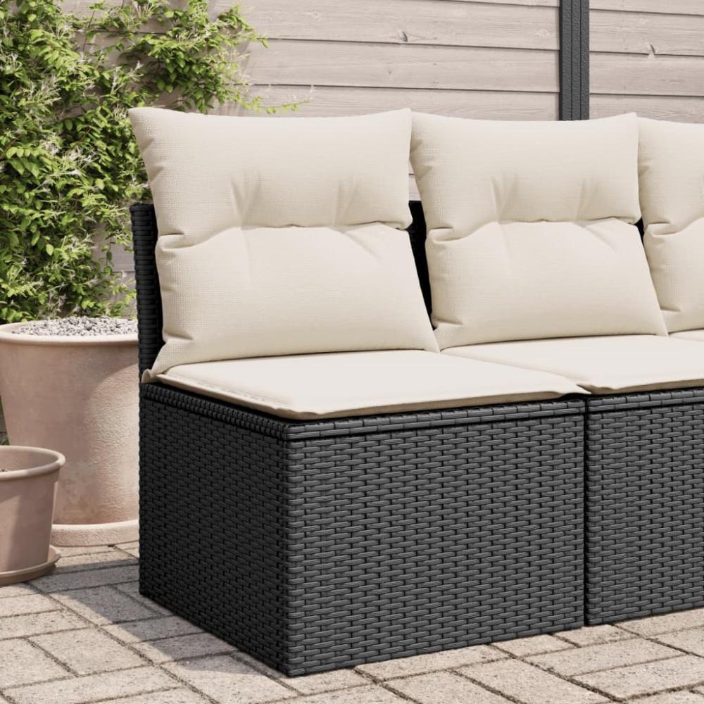 vidaXL Gartensofa ohne Armlehnen mit Kissen Schwarz Poly Rattan Bild 1