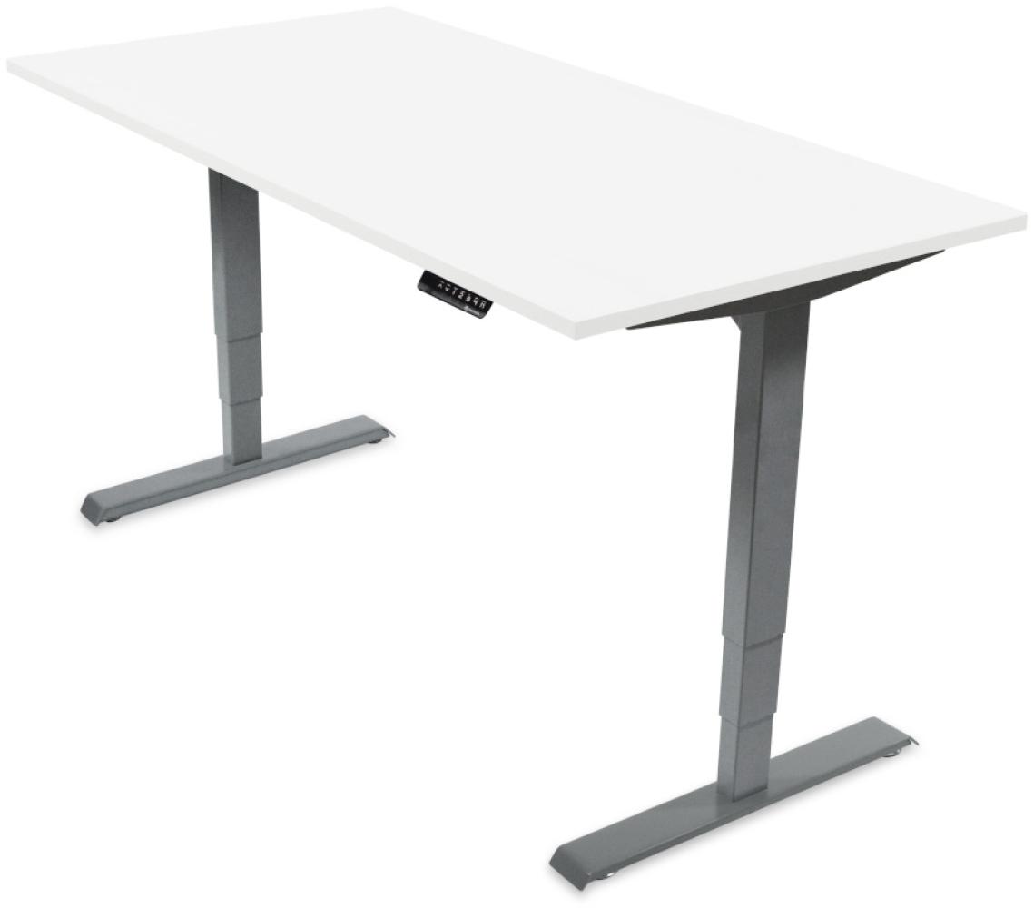 Desktopia Pro - Elektrisch höhenverstellbarer Schreibtisch / Ergonomischer Tisch mit Memory-Funktion, 5 Jahre Garantie - (Weiß, 160x80 cm, Gestell Grau) Bild 1
