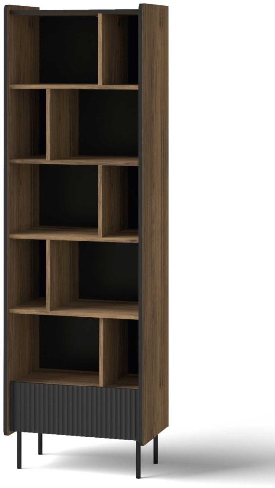 Bücherregal Regal Pereto 59x40x190cm Warmia Nussbaum schwarz matt Bild 1